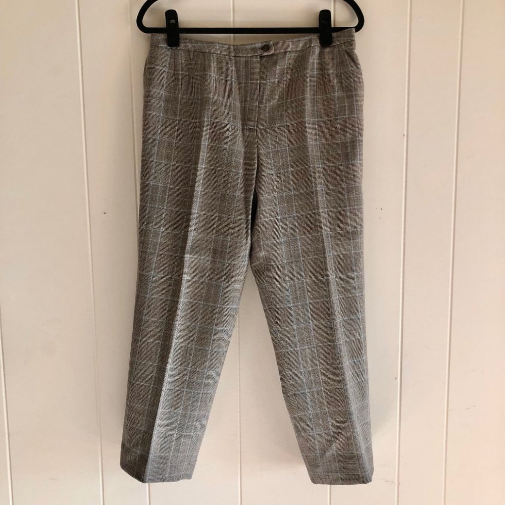 Vintage 90s Harve Benard Tweed Wool Trousers Windowpane Plaid Tan Multicolor